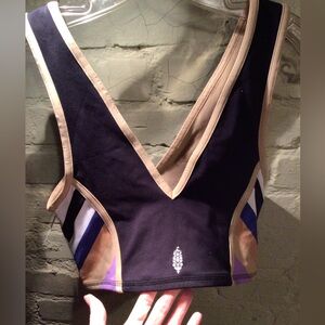 NEW! FP movement Black and Tan V-Neck Crop Top